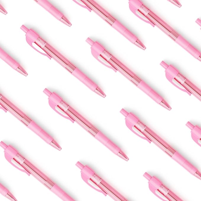 deegtran Pens Bulk, 30 Pack No Bleed Pink Ink Click Pens with Soft Grip, Wholesale Retractable Ballpoint Pens for Office School, Medium Point Smooth 1.0MM