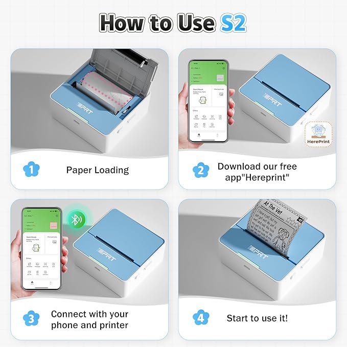 iDPRT Sticker Printer - Mini Portable Printer Bluetooth Thermal Label Printer with 1 Roll Sticker Paper, Inkless Sticker Maker Machine Pocket Instant Print for Study Notes, Pictures, DIY, Blue