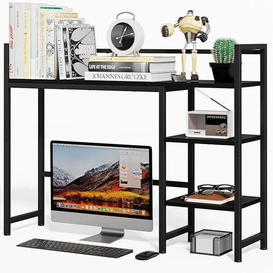 38.6" Book Shelf with 3 Tier Open Shelves Bookshelf and Desk Shelfs to Combined for Computer Desks, Desk Hutch for Top of Desk, Bookcase for Dorm or Office, Adjustable Desktop Shelf, Black