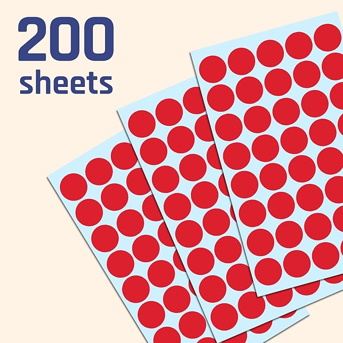 8000 Pack, 3/4" Round Dot Stickers Circle Labels - Red