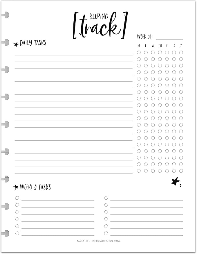 BetterNote Keeping Track Refill Pages for Discbound Notebook, Habit Tracker, Fits Disc TUL, Daily Weekly To Do, Happy Planner, ARC, Levenger Circa, Talia (Whimsy- 6 months, 9-Disc, 7"x9.25")