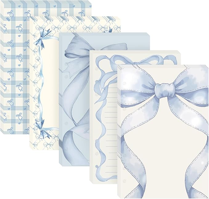 100 Sheets Blue Bow A5 Refill Papers for Planner Insert Binder, Thick Loose Leaf Paper, 120GSM 6 Hole Journal Fillers for A5 6 Ring Binder Notebook Diary Budget Personal Organiser