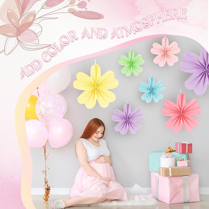 Solsew 36 Pcs Paper Flower Decoration for Wall Paper Flower Fans Bulletin Board Decorations Backdrop Party Decor for Wall Wedding Classroom Back to School Party Baby Bridal Shower Nursery