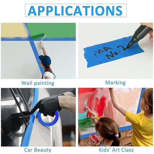 6 Rolls Blue Painters Tape Bulk 4 inch x 60 Yards, Total 360 Yd, Painters Masking Tape No Residue Wall Painting Tape Artist Tape Trim Edge Finishing Tape for Wall Painting Decoration DIY Supplies