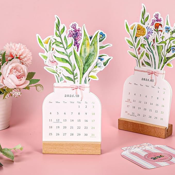 Bloomy Flowers Desk Calendar 2026 Small Desk Calendar Mini Standing Decorative Floral Desktop Calendar for Home Office School Desk Accessories