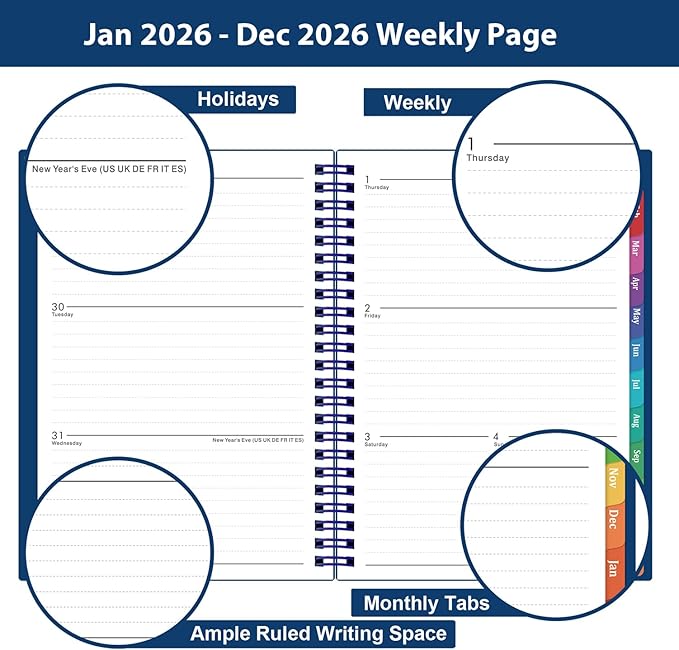 2026 Planner - Planner 2026, 2026 Planner Weekly and Monthly with Tabs, Jan 2026 - Dec 2026, 6.25" × 8.3", Strong Twin-Wire Binding