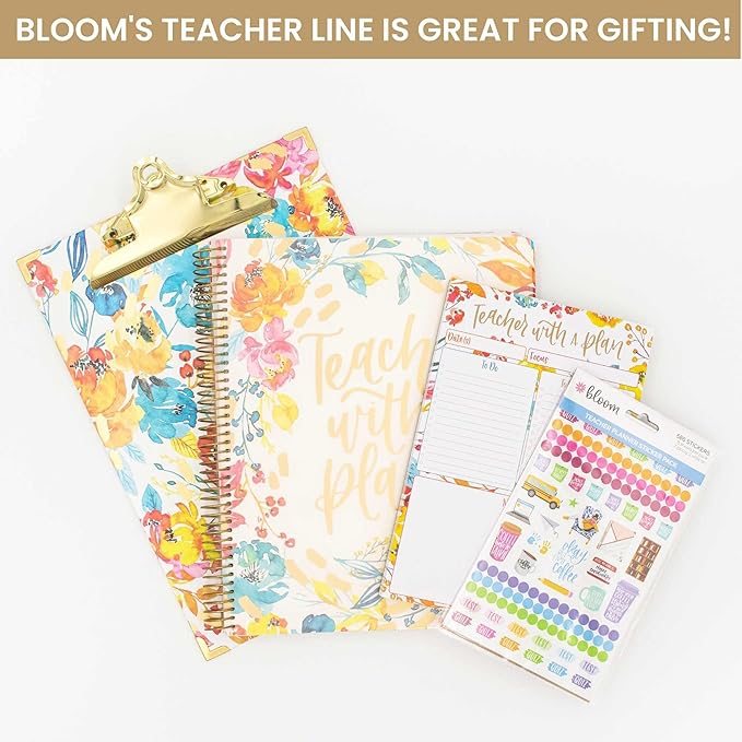 bloom daily planners Teacher To-Do List Planning Pad - Teacher Appreciation Gift | Daily and Weekly Organizer - 80 Sheets Tear-Off Notepad for Classroom or Home School (6” x 9”) - Happy Blooms