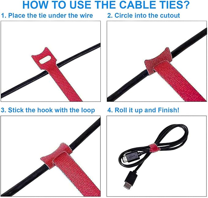 60 PCS 6 Inches Reusable Cable Ties, Wire Ties, Cord Organizer, Cable Organizer, Adjustable Cable Management - Red