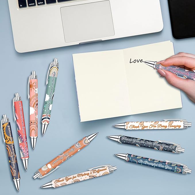 Idealmuzik Employee Appreciation Ballpoint Pens, 10 Pack – Bohemian Rainbow Inspirational Pens with Encouraging Quotes – Smooth Writing Pens for Office, Team Gifts, Staff Recognition, and Daily Use