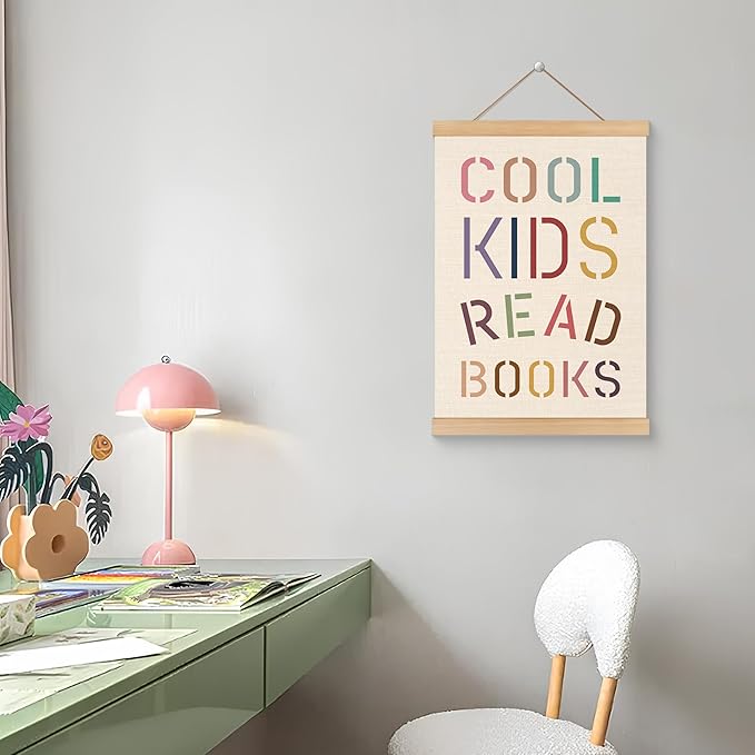 ROXMART Boho Classroom Cool Kids Read Books Poster Hanger Frame, Reading Corner Nook Room Decor, Boho Bookish Wall Art Prints Decor for Kids Boy Girl Room Library Classroom, 12x16 Inch