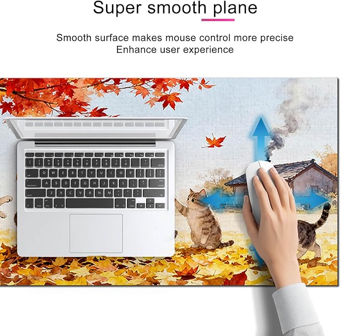 Cat XL Mouse Pad 31.5 x 11.8 Inch Gaming Mousepad Diatomite Large Keyboard Mouse Pad for Home and Office Desk Accessories with Autumn Leaves Kittens Illustration Featuring Stable Base