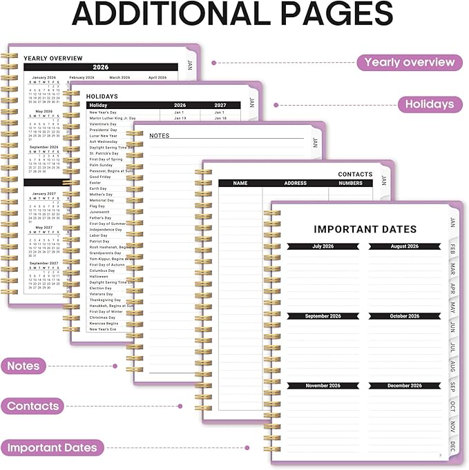 2026 Planner, Weekly and Monthly Calender Planner, Jan 2026 to Dec 2026, Hardcover 2026 Calendar Book with Tabs & Inner Pocket, Office Home School Supplies for Women & Men - A4 (8.5" x 11"), Boho Purple