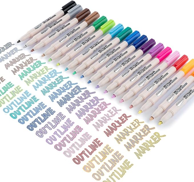 TRANSON 18pcs Outline Shimmering Markers with Metallic for Fun Art Drawing Craft DIY