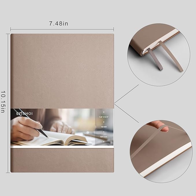 EMSHOI Dotted Journal Notebook, B5 Large Softcover Leather Journal, 192 Numbered Pages 100gsm Thick Dot Grid Notebook for Bullet Journaling Drawing Women Men Work School, 7.48"x10.15"-Khaki