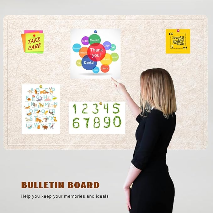 Large Cork Bulletin Board - 60 X 36 Inches With 30 Pushpins, 5' x 3' Pin Board for Walls, Self-Adhesive Felt Vision Board, Foldable Photo Board - Oatmeal