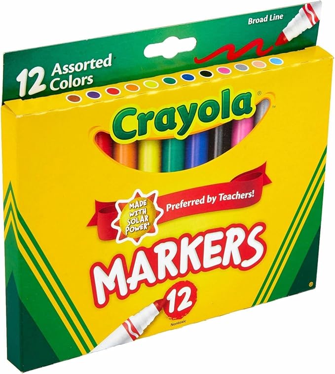 Crayola® Broad Line Markers, Assorted Classic And Bright Colors, Box Of 12
