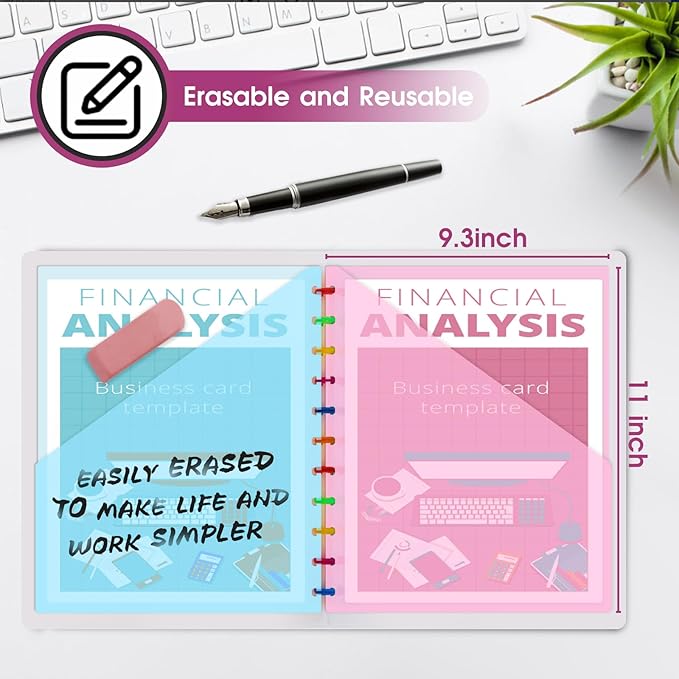 8 PCS Discbound Dividers Letter Size Disc Planner 2 Pocket Fit 8.5" x 11" Paper Disc Notebook with Pockets 11 Disc Folder Disc for Office Home School (8)