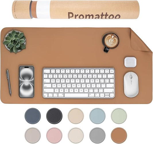 Oversized Non-Slip Desk Pad Protector with Premium Gift Box – Vegan Leather Waterproof Laptop Mat for Keyboard & Mouse, Grips Desk Firmly – Large Office Pad– Caramel Brown