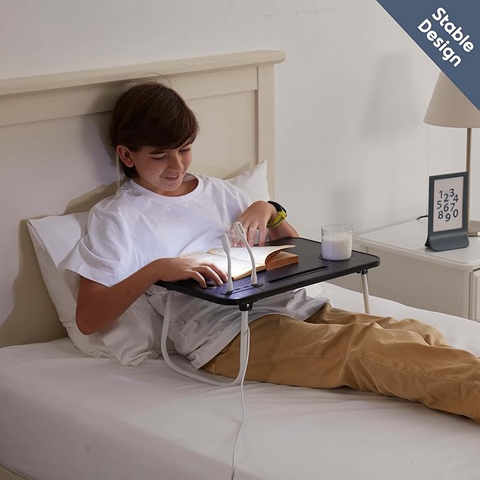 Nestl Foldable Lap Desk - Portable Laptop Stand for Bed, Couch, Work, Reading & Writing - USB Ports, Small Laptop Tray, Black