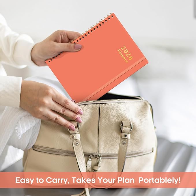 2026 Planner, Weekly and Monthly Calendar Planner, January 2026 - December 2026, Hardcover 2026 Calendar Book with Tabs For Women & Men, Inner Pocket, Spiral Bound, Perfect for Office Home School Supplies - A5 (6.3" x 8.5"), Coral