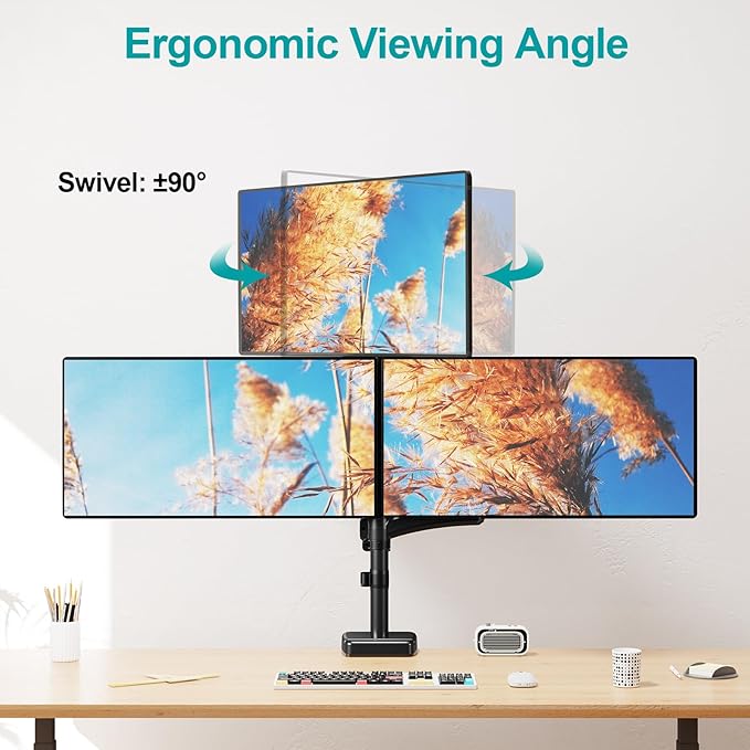 MOUNT PRO Triple Monitor Mount for Max 32" Computer Screen, Adjustable 3 Monitor Desk Mount, up to 19.8lbs Each, Three Display Arm with Tilt Swivel Rotation, VESA Mount 75x75/100x100mm