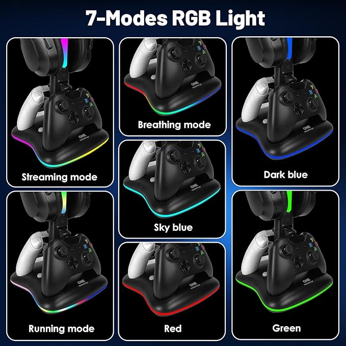 Controller Charger with RGB Headphone Stand for Xbox Series X/S/One/One S/X, XSX Controller Charger Station, Headset and Controllers Stand Holder for Xbox, Gaming Gifts for Gamers Men