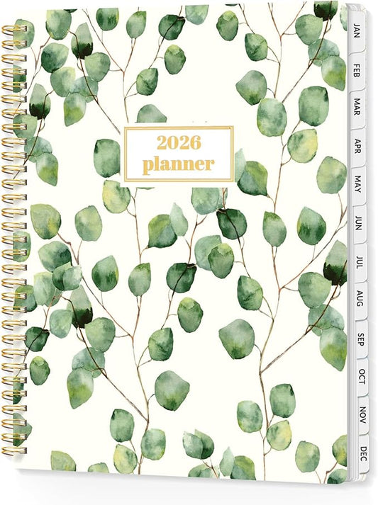 SUNEE 2026 Planner, Weekly and Monthly Calendar Planner, January 2026-December 2026, Daily Agenda with Tabs, Note Pages, Spiral Binding, 8.5"x11", Eucalyptus