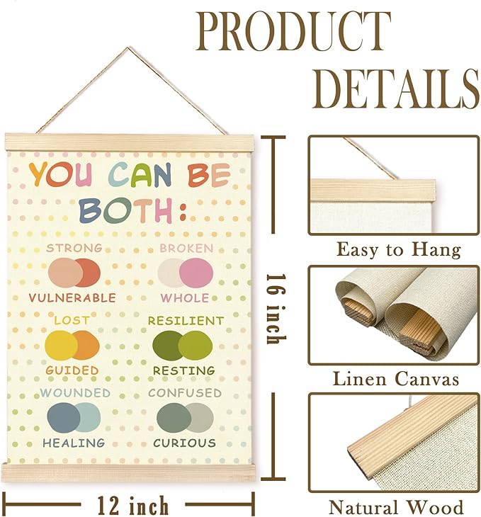 CGBHW Mental Health Poster Hanger Frame 12x16 for Kids, Positive Affirmations Posters Wall Art Hanging Decor for Counselling Therapy Office Classroom Nursery Bedroom, Inspirational Wall Decor