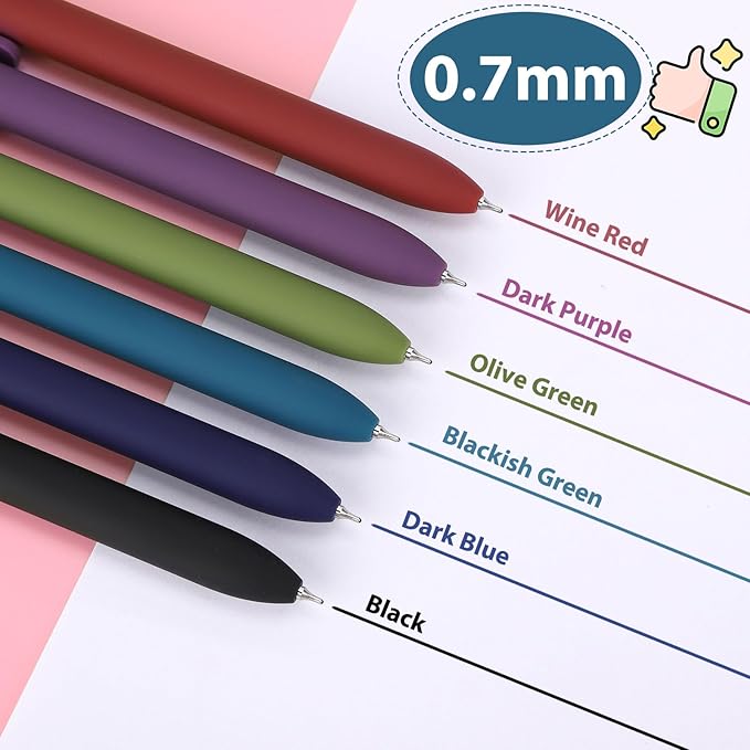 FIOVER Colorful Gel Pens - 6Pcs 0.7mm Multi-Colored Pens, Smooth Writing Coloring Journaling Supplies for Note Taking, Cute Aesthetic Office School Supplies (6Pcs-Vintage Colorful)