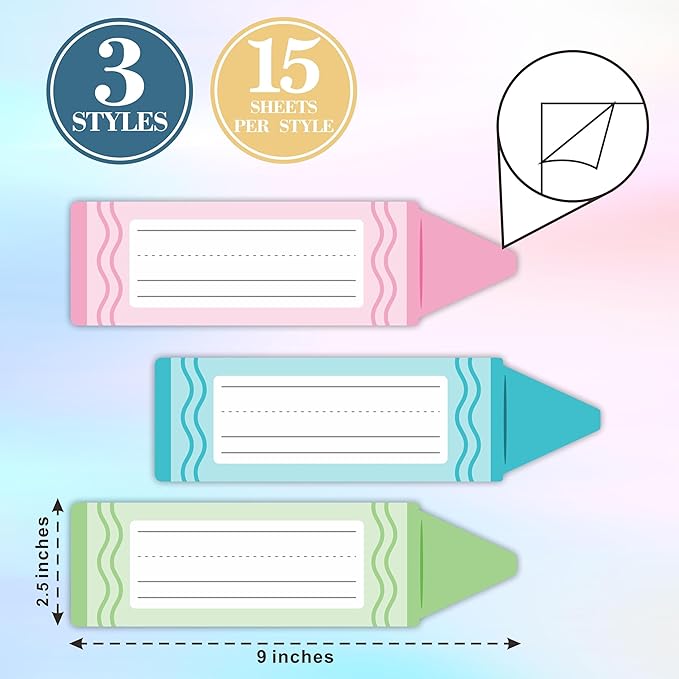 Self-Adhesive Student Name Tags -Colorful Crayon Shapes Name Plate Stickers for Teens -45 Pcs Multipurpose Name Label Favors Decorations & Supplies for Classroom Desks Bulletin Boards School -A09