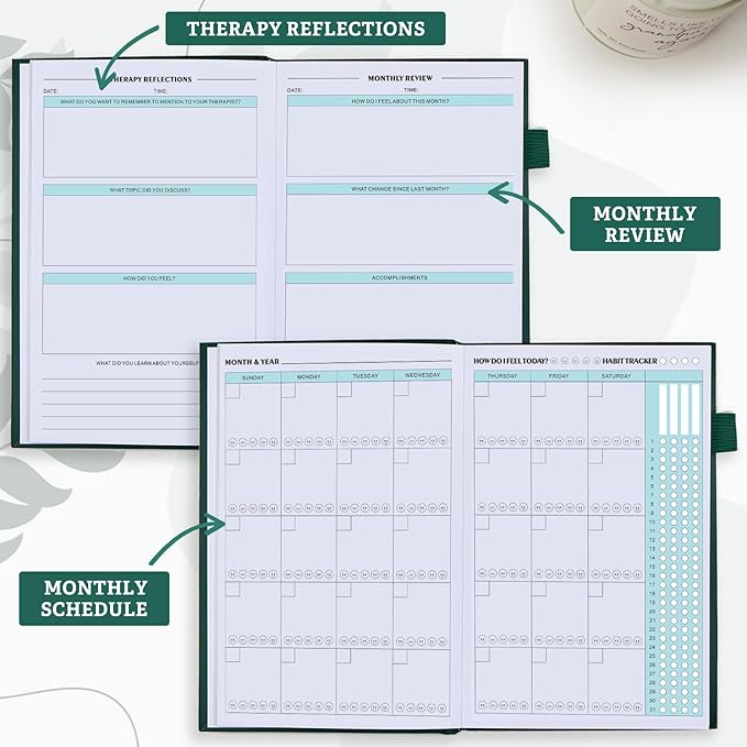 Mental Health Journal for Women and Men - Anxiety & Guided Journal with Mood & Habit Tracker - Take 5 Minuets Everyday - 91 Days Self Care Journal with Prompts, Green