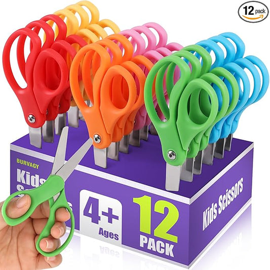 12 Packs 5" Small School Student Blunt Tip Craft Kids Scissors, Stainless Steel Blades Comfort Grip 5 Inch Safety Scissors Bulk for Children Toodler Cutting Paper