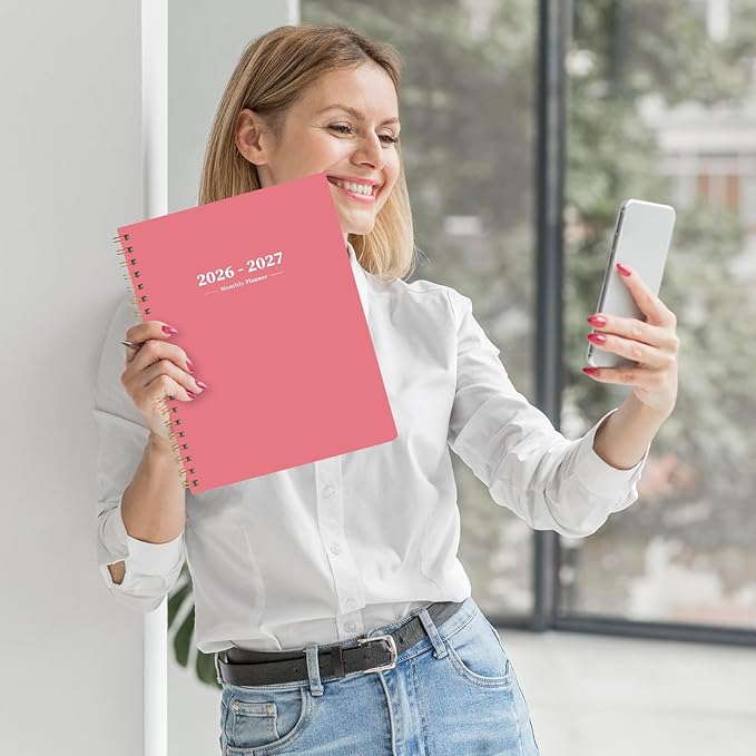 Ymumuda 2026 Planner-2 Year Monthly Planner 2026-2027, JAN.2026 - DEC.2027, 8.5" x 11", 26-27 Monthly Calendar,Large Planner with Spiral Bound, 24 Months Perfect for School Office Schedule - Pink