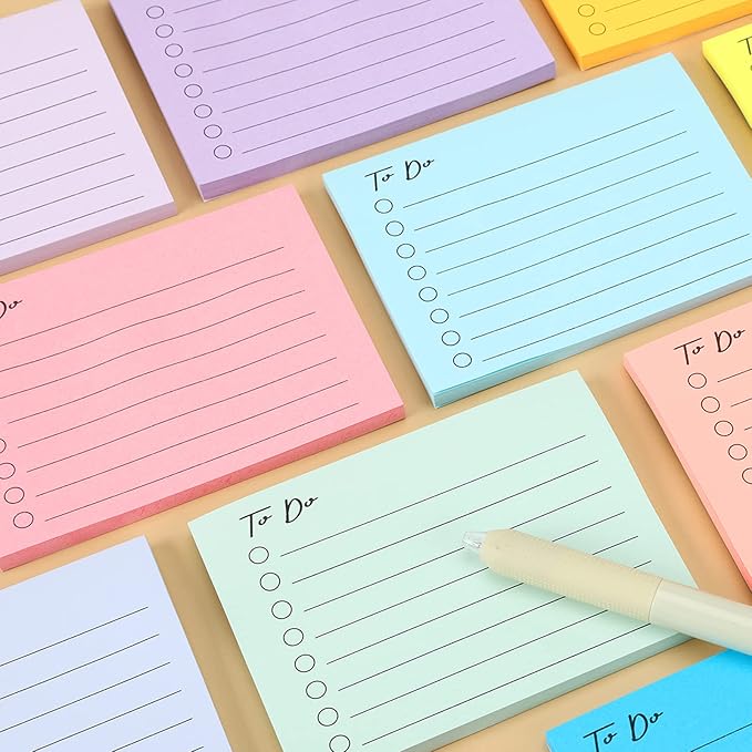 EOOUT 15 Pack Lined Sticky Notes, 3"x4", 750 Sheets, To-Do List Notepad, 15 Colors, Square Sticky Notes for Office, Meeting, School, Home