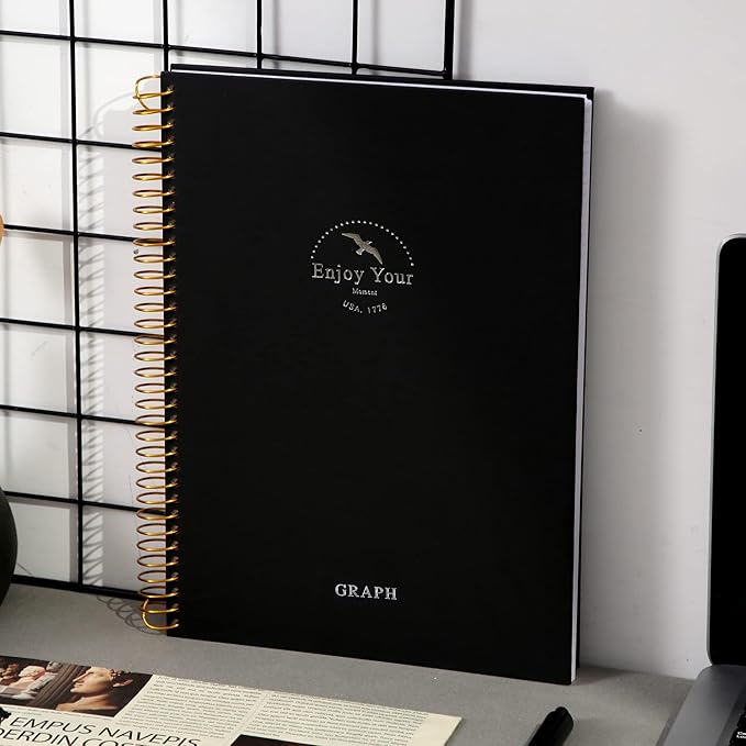 FLYING EAGLE 8.5 x 11 Large Graph Notebook Journal Spiral Graph Grid Notebook 210 Pages Hardcover Graph Notebook Engineering Paper Notebook Graphing Notebook for Men Women, Black