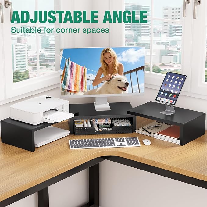 OPNICE Desk Organizers and Accessories, Dual Computer Monitor Stand Riser with Drawer, Office Desk Accessories & Workspace Organizers, Black