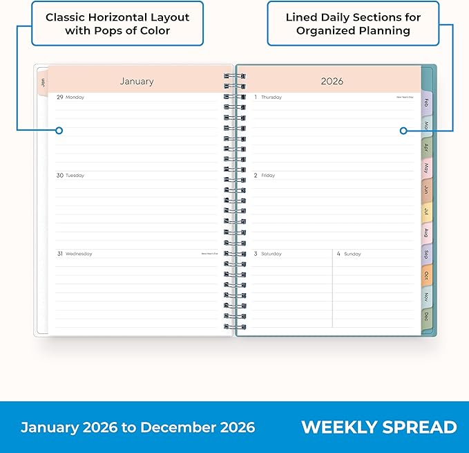 Blue Sky 2026 Weekly and Monthly Planner Calendar, January 2026 - December 2026, 5.875” x 8.625”, Flexible Cover, Storage Pocket, Ruler, Colorful Interior, Includes Extra 30 Sheets of Notes, Tides