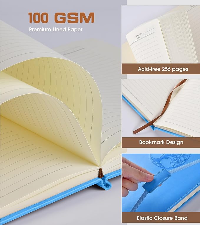Lined Journal Notebook for Women Men,256 Pages A4 Large Hardcover Leather Journals for Writing,Travel,Business,Work,School,College Ruled Notebooks for Note Taking, Diary Notepad 8.6"×11"