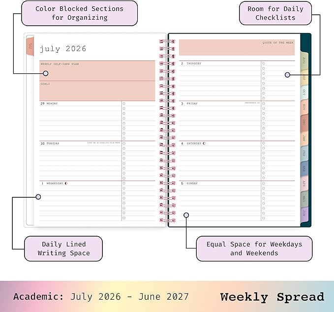 Blue Sky WAAV 2026-2027 Weekly and Monthly Academic Year Planner Calendar, July 2026 - June 2027, 7" x 9", Flexible Cover, Wirebound, Laminated Tabs, Storage Pocket, Includes 20 Extra Notes Pages, Callisto