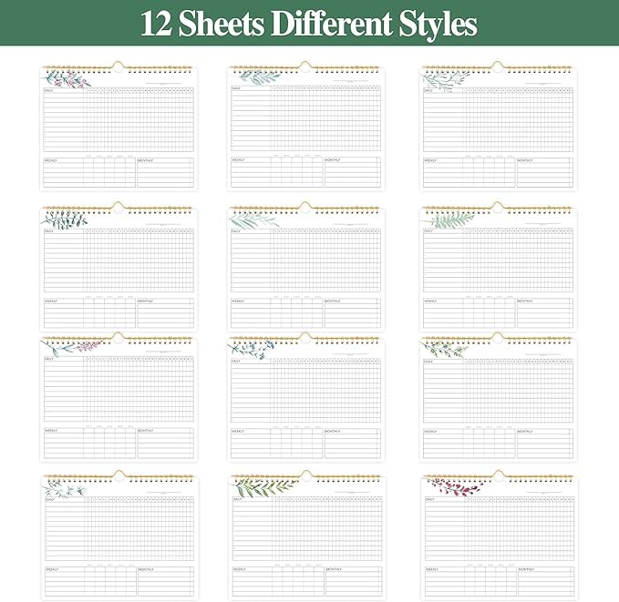 Habit Tracker Calendar - 12 Months Undated Daily Weekly & Monthly Period Habit Tracker Journal, Greenery Floral, Spiral Binding & Hanger, 7.8"x10"