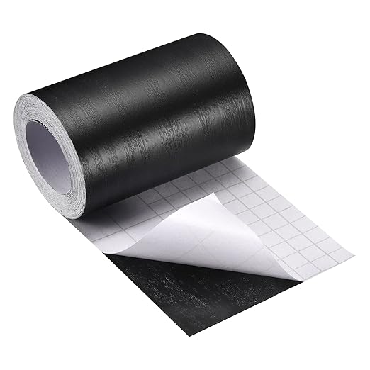 uxcell Wood Grain Tape, 4.72" x16 Ft Wall Paper Border Sticker Self-Adhesive Wood Grain Repair Patch with Scraper for Wall Corner Table Door Sofa Furniture Home Decor (Black)