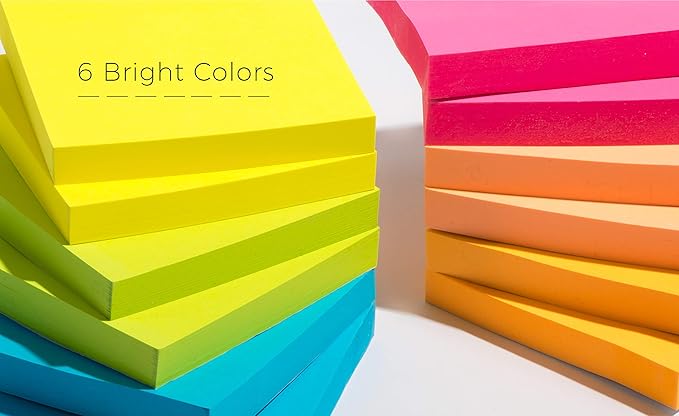 Sticky Notes 3x3 (12 Pads/1200 Sheets) – 2026 Improved Adhesive, Super Sticky & Bright Neon Colors – 1200 Sheets – Ideal for School, Office & Desk Supplies