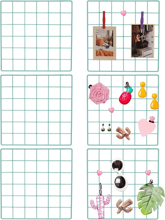 PATIKIL 12x12 in Wall Grid Panel, 6 Pack Wire Grid Panel Shelf Board Metal Gridwall Photo Pictures Display Hanging Organizer Mesh Frame Memo Board for Display DIY Craft Shows Home, Green