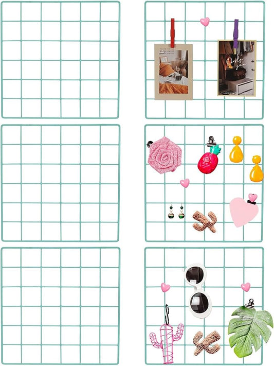 PATIKIL 12x12 in Wall Grid Panel, 6 Pack Wire Grid Panel Shelf Board Metal Gridwall Photo Pictures Display Hanging Organizer Mesh Frame Memo Board for Display DIY Craft Shows Home, Green