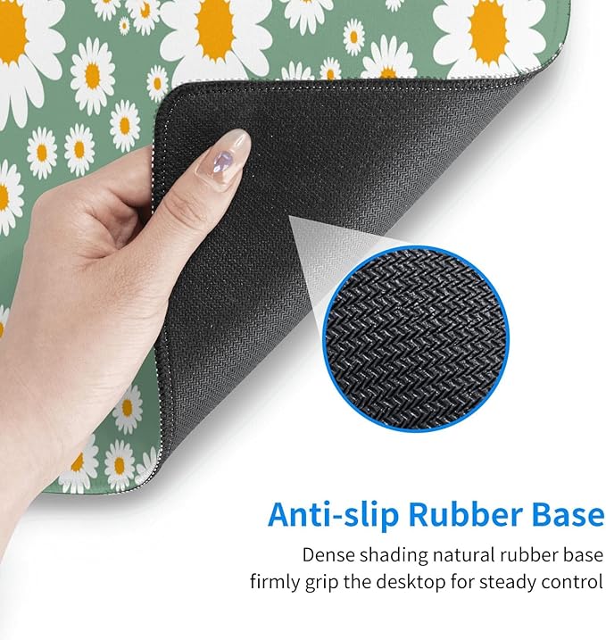 Daisy Flowers Large Mouse Pad with Stitched Edges Long Non-Slip Rubber Base Spring Floral Print Mousepad Laptop Keyboard Mat Desk Pad for Office Home Desk Decor, 31.5" X 11.8"