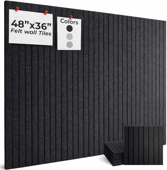 – Felt Wall Tiles 11.8"x11.8", Decorative Felt Boards, Pin Boards with Level & Adhesive Tabs, Bulletin & Photo Board for Office, Dorm, Classroom, Home (Set of 12) – Black
