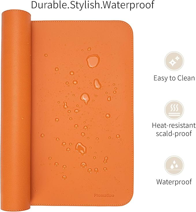 Oversized Non-Slip Desk Pad Protector with Premium Gift Box – Vegan Leather Waterproof Laptop Mat for Keyboard & Mouse, Grips Desk Firmly – Large Office Pad – Sunset Orange
