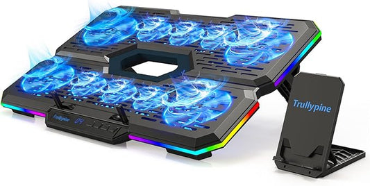 Laptop Cooling Pad, Gaming Laptop Cooler with 10 Quiet Fans, Height Adjustable Laptop Cooling Stand for 12"-17" Laptops, RGB Lights with Laptop Fan with 2 USB Port and Phone Stand