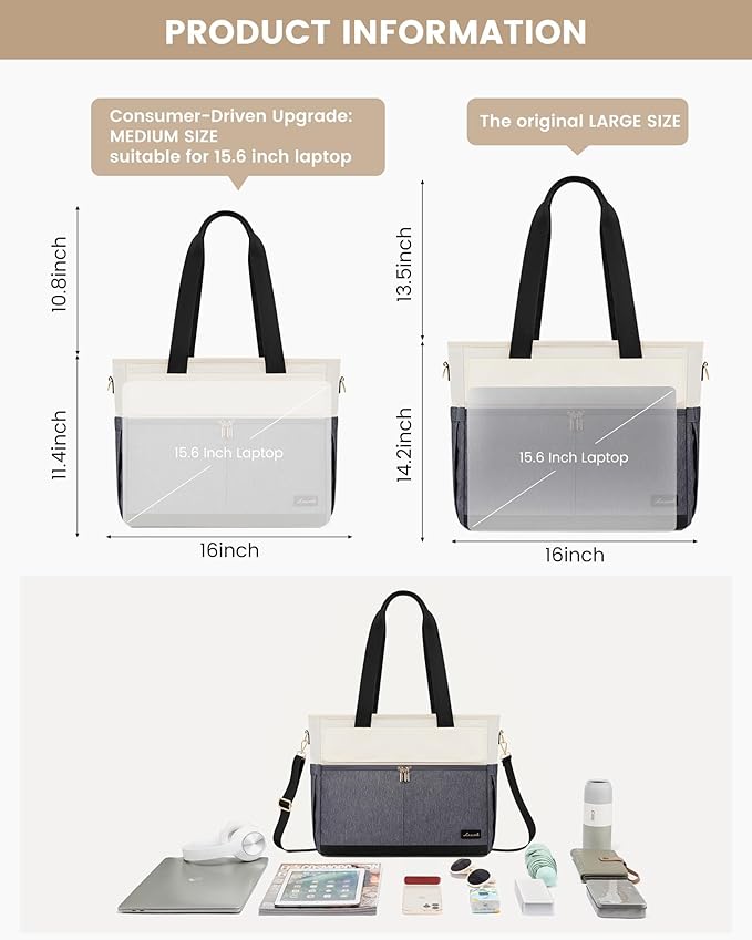 LOVEVOOK Upgrade Version Work Bags for Women 15.6 Inch Laptop Bag Large Capacity Mutiple Pockets Teacher Bag Water Resistant Canvas Tote Bag Purse for Office Travel College Nurse Teacher, Gray Beige