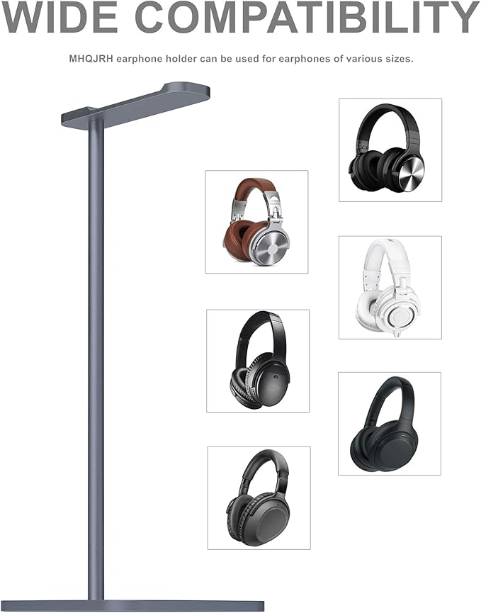 MHQJRH Aluminum Headphones Stand Holder, Suitable for Headphone Display Stands of All Gaming headsets and Wireless Headset Sizes (Space Gray)